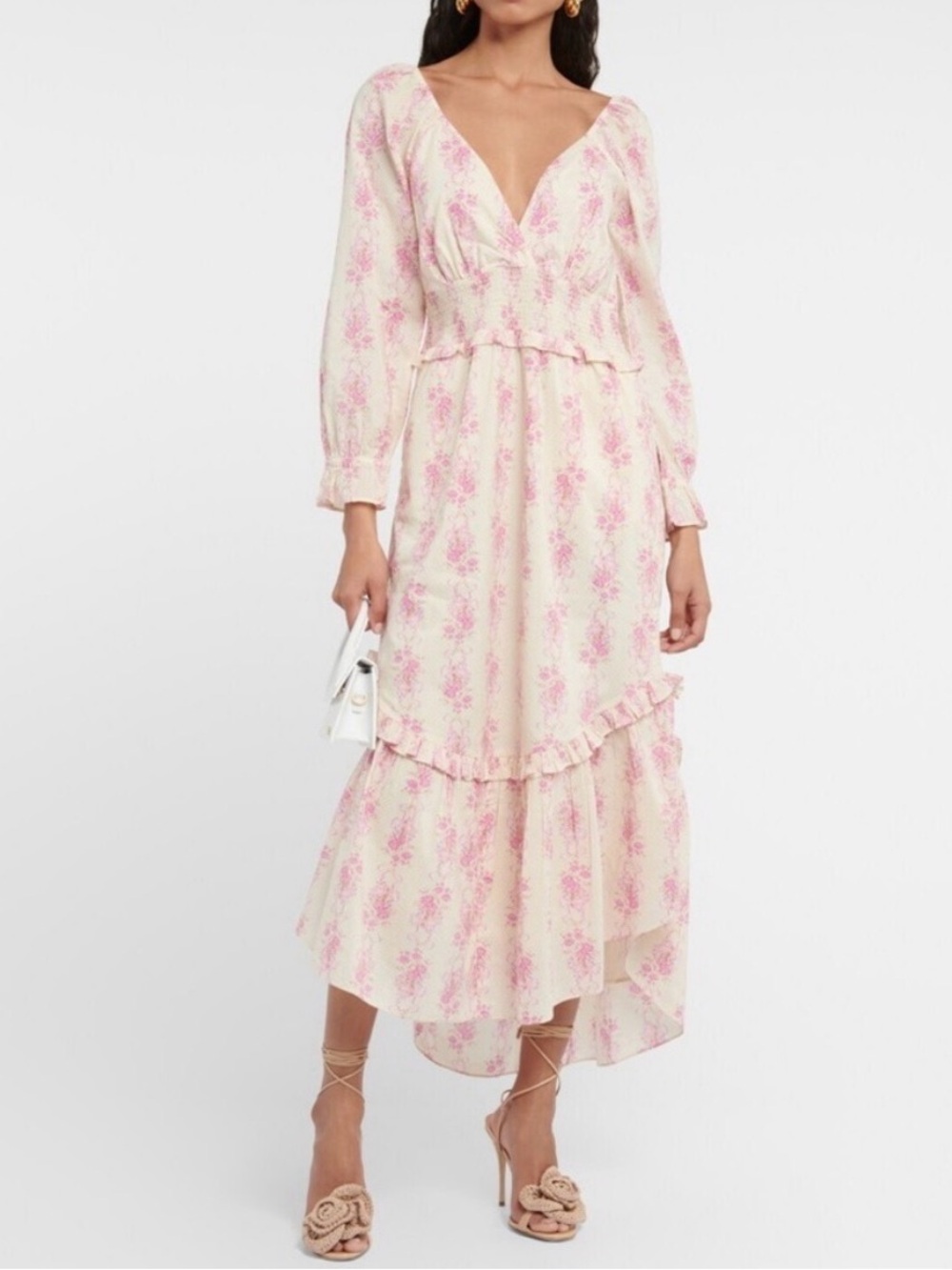 LoveShackFancy Floral V-Neck Tiered Dress